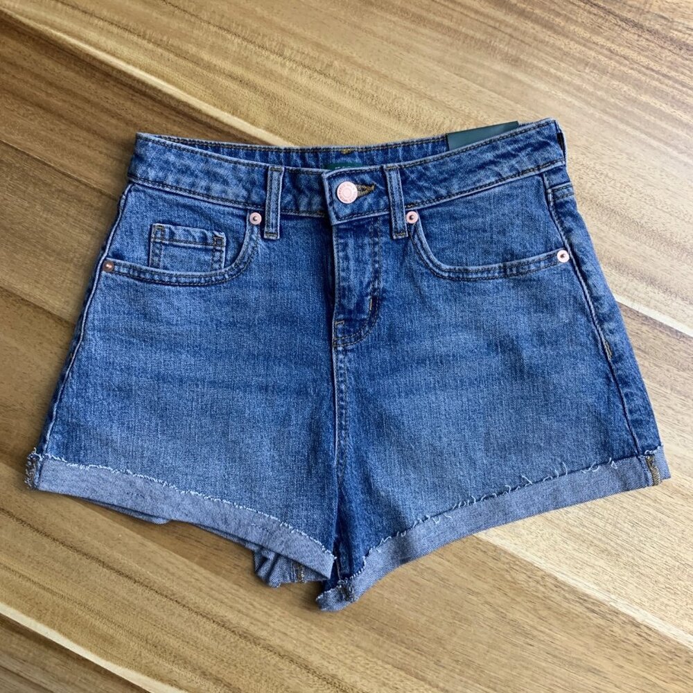 Wild Fable Junior Teens High-Rise Rolled Cuff Blue Denim Shorts Size 0 - Picture 1 of 9